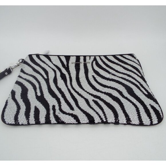 MICHAEL Michael Kors Jet Set Optic White Black Large Zip Pouch Wristlet Clutch - Picture 8 of 13